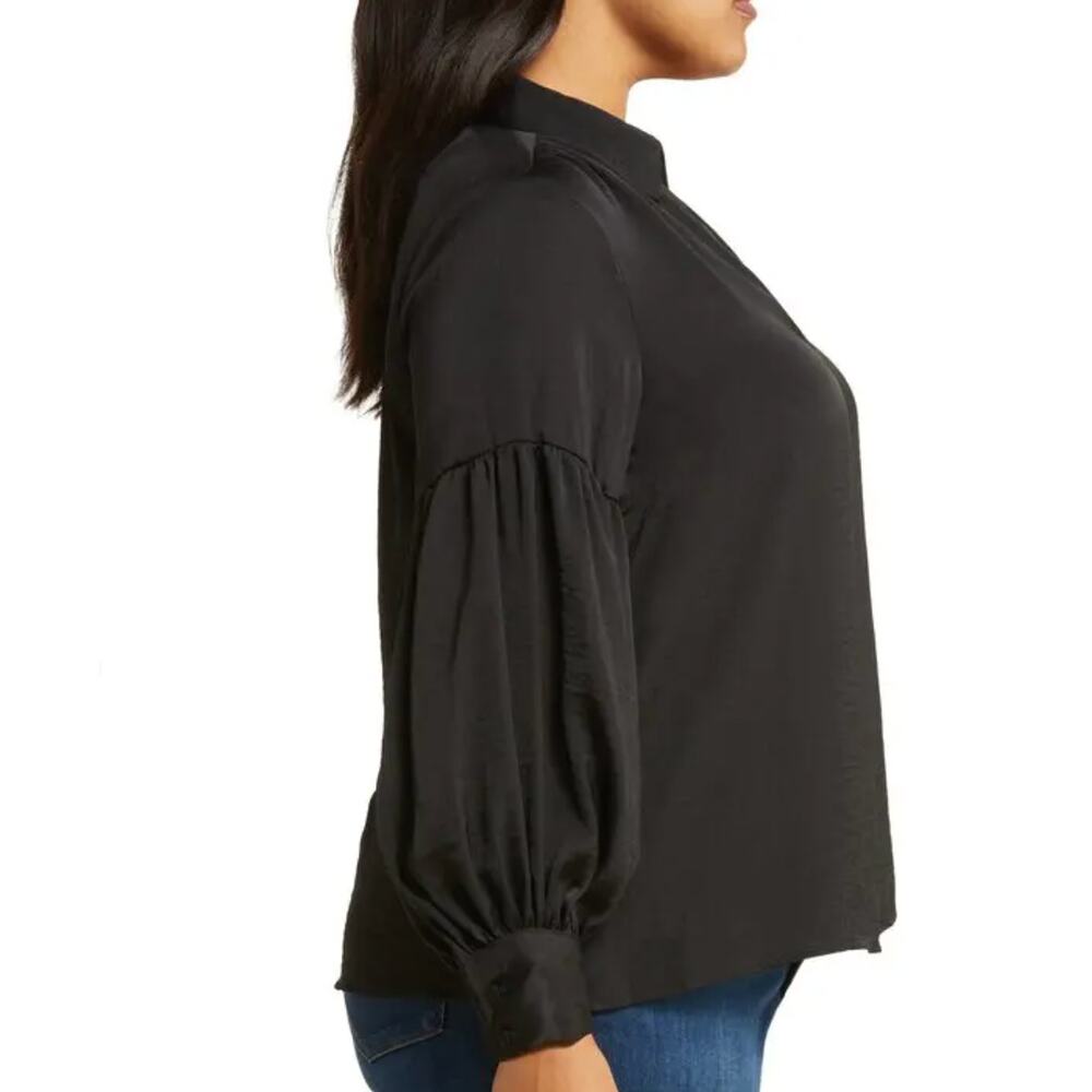 Vince Camuto Split Neck Balloon Sleeve Satin Tunic Top | Plus 3X, Black NEW - Picture 5 of 7
